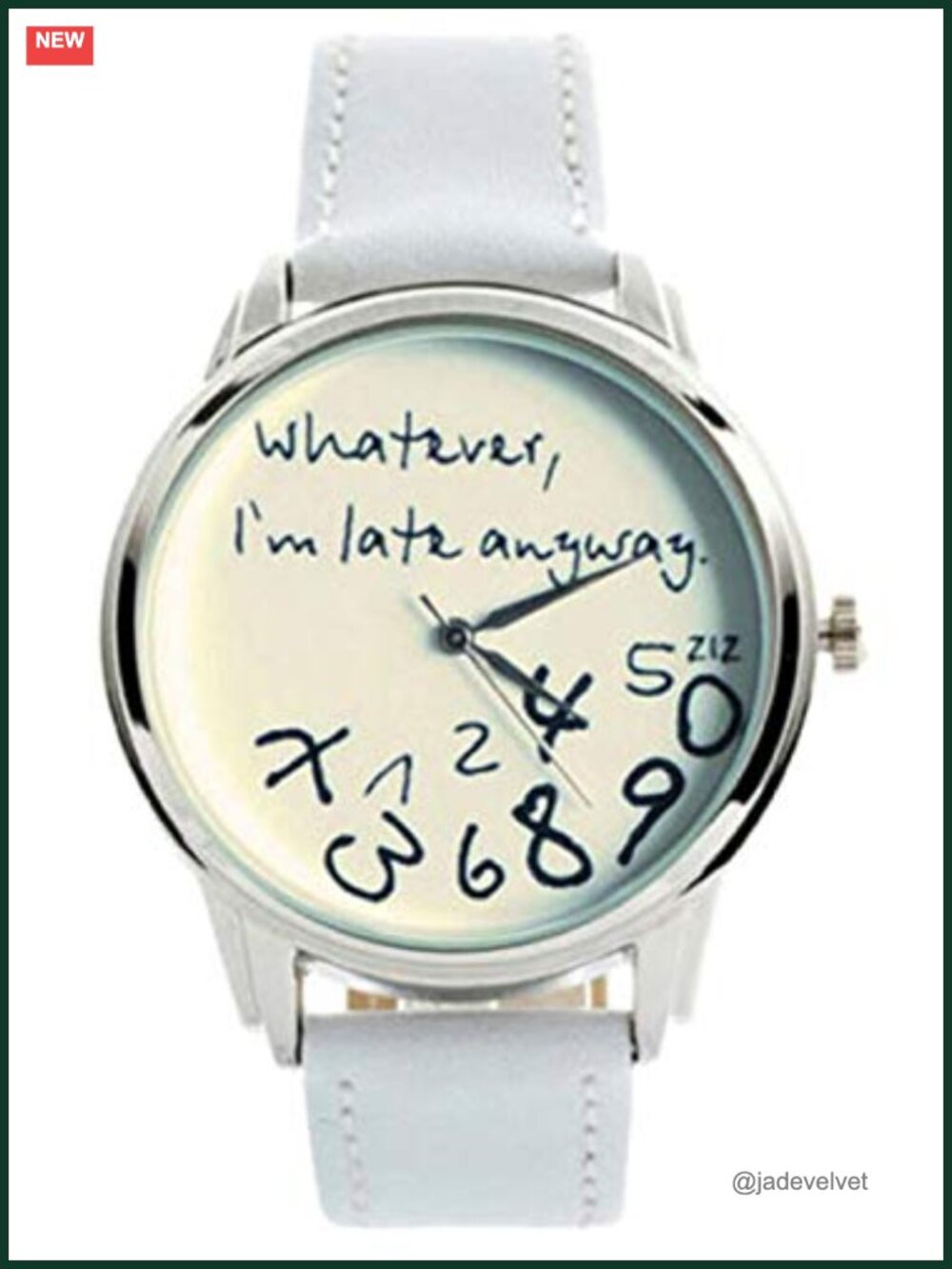 Quote Print PU Leather Silver Quartz Watch Water Resistant